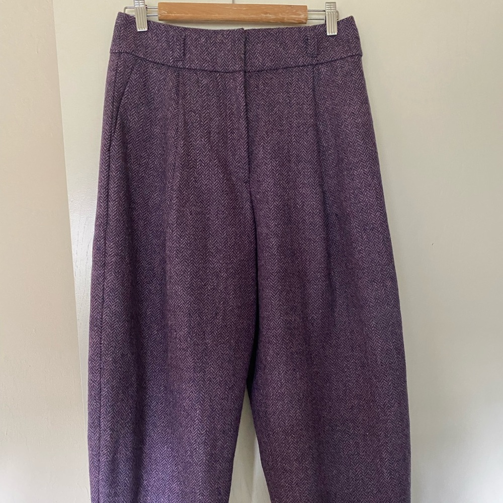 J Crew Purple Wool Herringbone High-rise Tapered Trouser 4 6